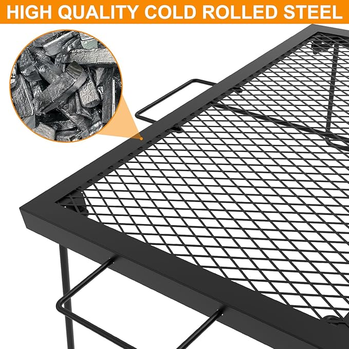 23" Fireplace Cooking Grate, Folding Campfire Grill Rack, Over the Fire Cooking Equipment, Camping Accessories for Outside