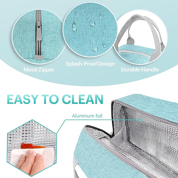Lunch Bag for Women & Men Adult Insulated Lunch Box, Small Leakproof Cooler Food Lunch Containers Reusable High Capacity Lunch Tote Bags for Work, Travel, Outdoor (Aqua Green)