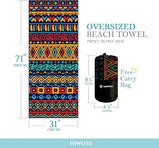 Microfiber Beach Towels for Men Oversized 71"x31", Soft Touch Ultra-Absorbent Quick Dry Sand Free Large Pool Towels with Mesh Bag for Travel Camping Bathroom
