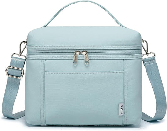 NOL Natural Organic Lifestyle Insulated Lunch Bags for Women Cooler Bag Lightweight Nylon Waterproof Lunch Box For Work (Small, Light blue)