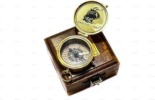 Sailor's Art Pocket Compass | Camping Travelling Equipment | Boat Brass Chain Compass with a Beautiful Quote| Nautical Navy Directional Compass | Table Top
