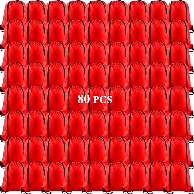KUUQA 80Pcs Red Drawstring Backpack Bag Sack Drawstring Bags Bulk String Bags Storage Bags for Sport Gym Traveling