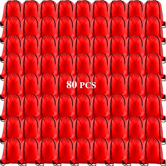 KUUQA 80Pcs Red Drawstring Backpack Bag Sack Drawstring Bags Bulk String Bags Storage Bags for Sport Gym Traveling