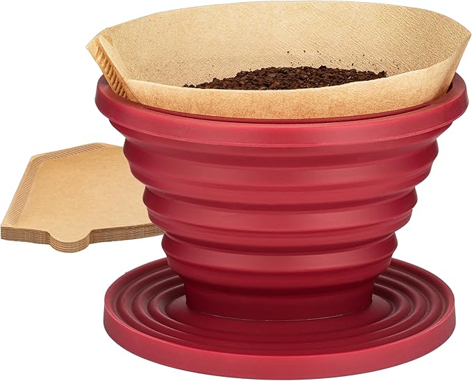COLETTI Sierra Pour Over Coffee Dripper — Collapsible Pour Over Coffee Dripper — Includes Pack of Paper Filters [Red, Pack of 1]
