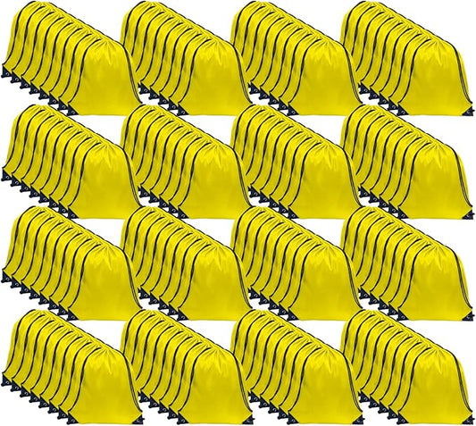 GoodtoU Drawstring Bags, Nylon Backpacks - Drawstring Gym Bags for Sport, Traveling, Team (Yellow, 128Pcs)