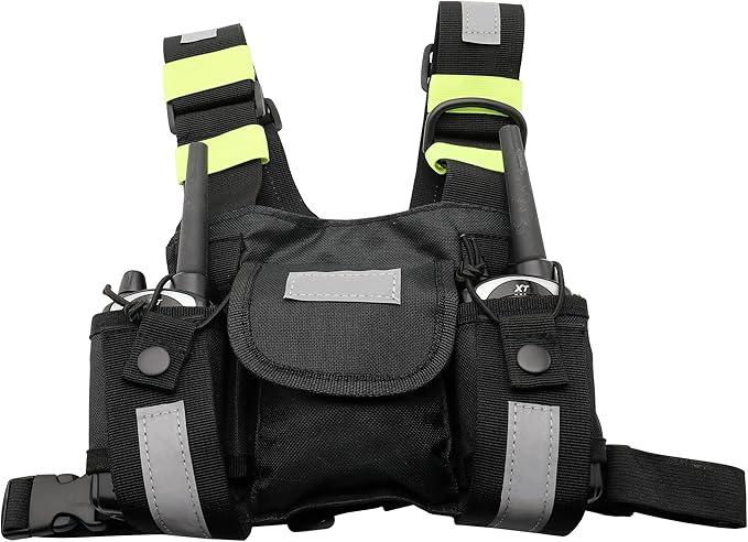 Universal Radio Harness Chest Rig Bag Pocket Pack Holster Vest Fluorescent Green for Two Way Radio