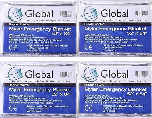 Thermal Emergency Blanket Mylar, Survival, Safety - Great for Camping Outdoors, Hiking, Survival, Climbing, Insulating Heat, or First Aid - Pack of 4