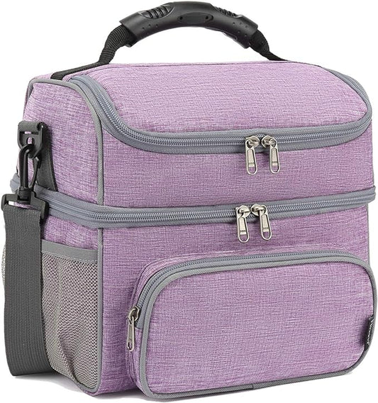 FlowFly Double Layer Cooler Insulated Lunch Bag Adult Lunch Box Large Tote Bag for Men, Women, With Adjustable Strap,Front Pocket and Dual Large Mesh Side Pockets