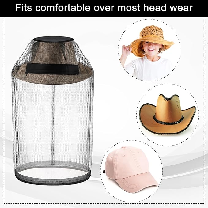 Funtery 12 Pcs Mosquito Head Mesh Face Fly Netting Hood Protecting Sun Fishing Hat with Net for Men Women