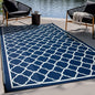 Waterproof Outdoor Rug 5x8 ft, Reversible Plastic Straw Rug, Easy to Clean Patio Rug, Portable Carpet for Patio, RV, Deck, Balcony, Backyard, Picnic, Beach, Clover, Navy Blue