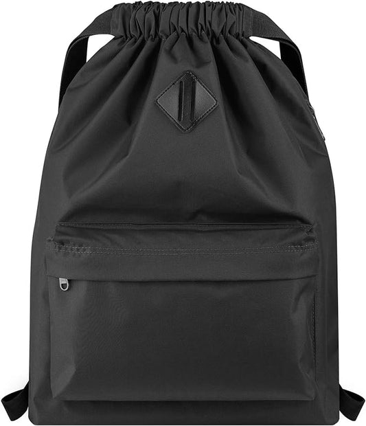 Vorspack Drawstring Backpack Water Resistant String Bag Sports Gym Sack with Side Pocket for Men Women