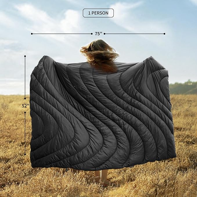 zzlamb Camping Blanket, Lightweight Cloak Puffy Down Alternative Travel Blanket, Portable & Windproof Warm Outdoor Blanket, Cozy Quilt Plane Car Picnic Hammock Beach Backpacking, 52x75in
