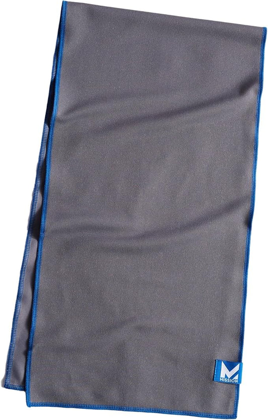 Mission Max Plus Cooling Towel, Charcoal/Lapis Blue - Soft, Durable Microfiber - Cools Up to 3 Hours - UPF 50 Sun Protection - Machine Washable