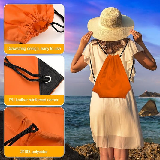 KUUQA 12 Pcs Drawstring Backpack Bags Bulk Orange Drawstring Bag Foldable Gym Bag Sports Cinch Sack String Backpack Storage Bags for Women Men Shopping Gym Travel Sports