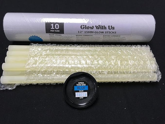 Glow Sticks Bulk Wholesale, 100 12” Blue Industrial Grade Jumbo Light Sticks, Bright Color, Glow 14 Hrs, Safety Glow Stick w/ 3-Year Shelf Life, Ideal for Camping & Emergency, GlowWithUs Brand