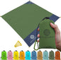 ECCOSOPHY Sand Proof Beach Blanket - Waterproof Picnic Blanket 60x55-Outdoor Compact Pocket Blanket-Lightweight Ground Cover for Hiking, Camping, Festivals, Sports, Travel-with Bag & Stakes Evergreen