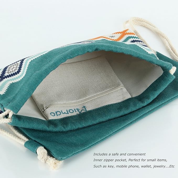Drawstring Backpack Bohemia Style String Bag Canvas Beach Sport Daypack