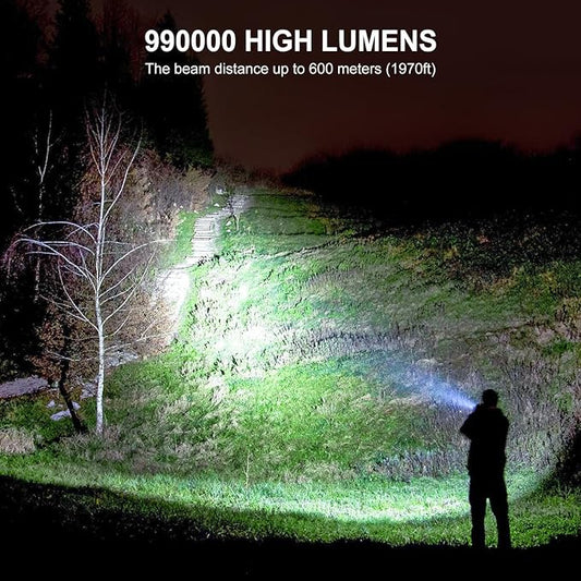 Flashlights High Lumens Rechargeable - 990000 Lumen Super Bright Flashlight with 7 Modes, IPX6 Waterproof Mid-Size LED Flash Light for Home, Camping, Hiking