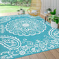 Pauwer Waterproof Outdoor Rug 10x14, Reversible Plastic Straw Patio Camping Rug, Indoor Outdoor RV Mat Carpet for Deck, Camper, Porch, Balcony, Backyard, Picnic, Boho Teal
