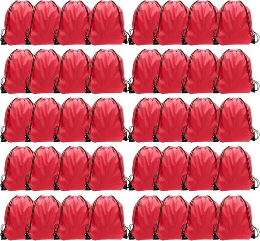 GoodtoU Drawstring Backpack, Nylon Cinch Sack Gym Bag for Sport, Traveling, Team (40Pcs, Cherry)