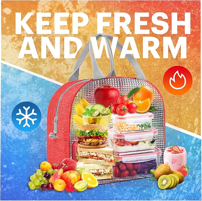 Lunch Bag for Women & Men Adult Insulated Lunch Box, Small Leakproof Cooler Food Lunch Containers Reusable High Capacity Lunch Tote Bags for Work, Travel, Outdoor (Red)