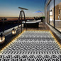 8x10ft Waterproof Outdoor Rug with LED Lights, Bohemia Reversible Plastic Straw Mat for Patio RV Camping Picnic Balcony Beach Deck Indoor Outdoor Carpet, Black&White
