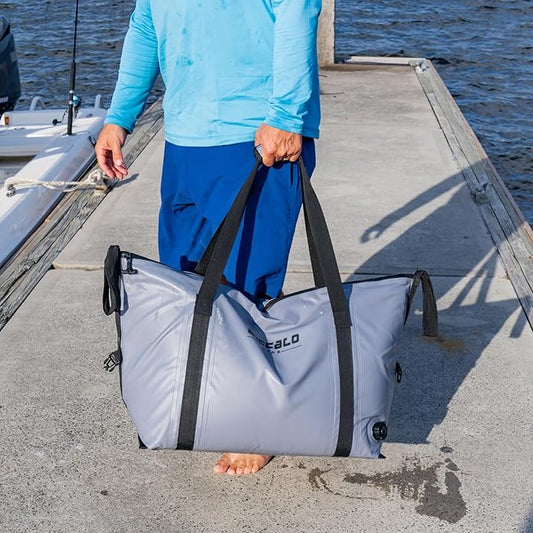 Buffalo Gear Insulated Fish Cooler - 27.5QT 58QT Waterproof Flat Bottom Bag, Leakproof and Fishing Kill Bag