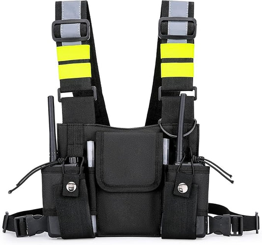 Versatile Chest Bag Vest Rig For Two Way Radio Walkie Talkie Universal Hands Freely Front Chest Pack Pouch For Running With Phone Holder Hiphop Harness Bag (Upgrade Black)
