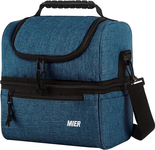 MIER Adult Lunch Box Insulated Lunch Bag Large Cooler Tote Bag for Men, Women, Double Deck Cooler (Teal Blue, Large)