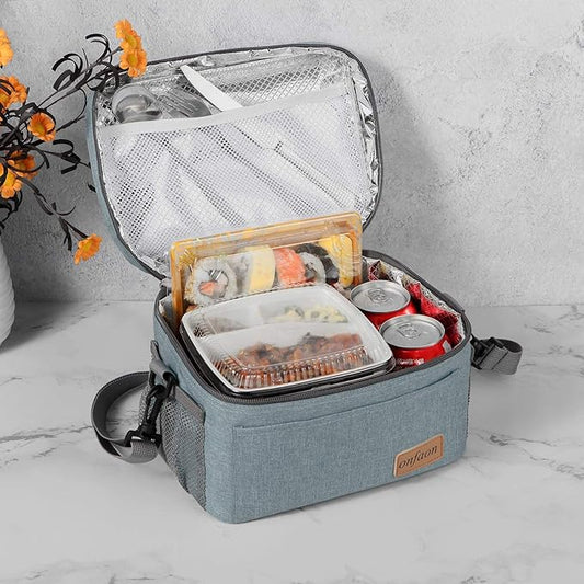 Lunch Bag for Men/Women, Insulated Reusable Lunch Box Leakproof Cooler Tote Bag Freezable with Adjustable Shoulder Strap for Office Work Picnic Beach(Grey)