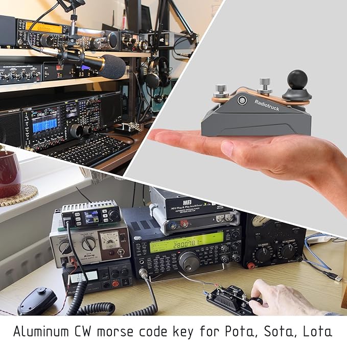 CW Morse Code Key - Pocket Morse Code Telegraph Key Aluminum Alloy Base Grey for Amateur Radio Ham Operators, Adjustable Tension - 09 Grey
