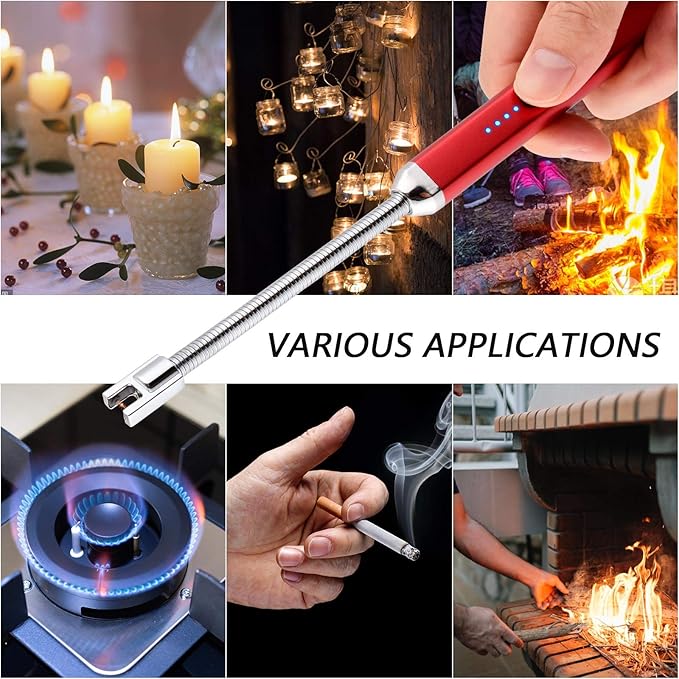 MEIRUBY Lighter Electric Candle Lighter Birthday Women's Day Gifts for Women Mom Wife Men, Long Electronic Rechargeable USB Lighter Arc Windproof Flameless Lighters for Candle Camping BBQ (Red)
