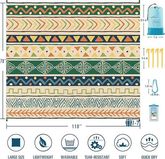 Beach Blanket Sandproof Waterproof 78''×110'' 1-7Adults Oversized,Compact Lightweight Durable Beach Mat for Travel Camping Hiking Picnic Blanket