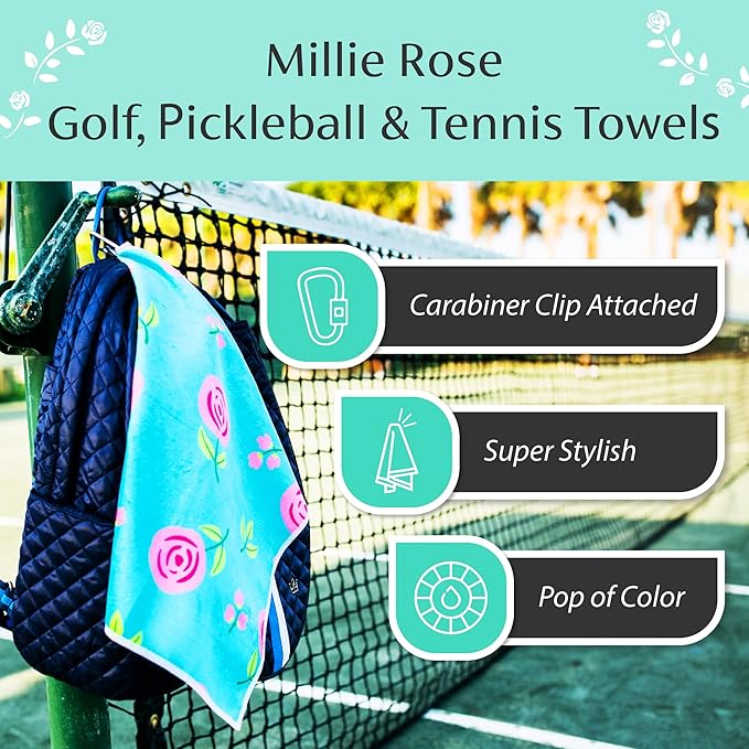 Millie Rose Pickleball Towels in Fashionable Prints - Cute 15x17 inch Microfiber & Cotton Athletic Towels with Carabiner Clip - Pickleball Accessories, Pickleball Gifts (Plaid Pickle)