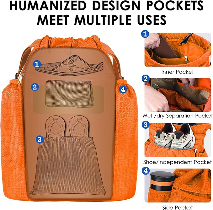 Sukeen Drawstring Backpack Swim Bag Lightweight String Backpack for Beach Pickleball Swimming Pool Gym Workout Gear Sport