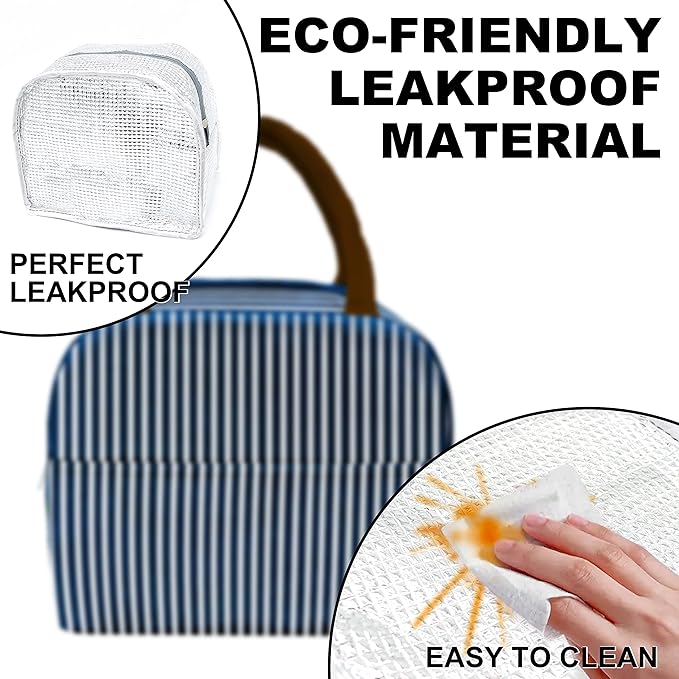 Sonuimy Insulated Lunch Bag Women, Reusable Cute Tote Lunch Box for Men & Adult, Leakproof Cooler Lunch Bags for Work Office Travel Picnic (Navy White Strip)