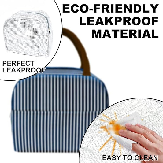 Sonuimy Insulated Lunch Bag Women, Reusable Cute Tote Lunch Box for Men & Adult, Leakproof Cooler Lunch Bags for Work Office Travel Picnic (Navy White Strip)