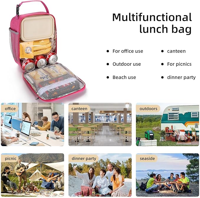 Lunch box Lunch bag for men women Insulated Lunchbox Lunch bags for Work Picnic Travel (Rosy)