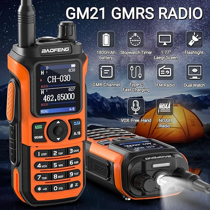 BAOFENG GMRS Radio GM21 GMRS Handheld Radio Long Range Walkie Talkies for UV-5R GMRS Rechargeable Two Way Radio with Battery, NOAA Weather Receiver,999 Channels,Copy Frequency,USB-C Charger Full Kit