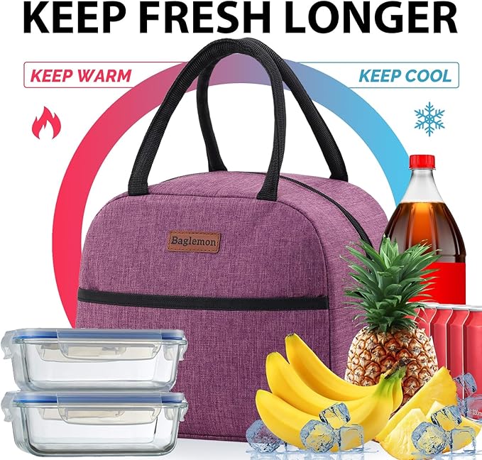 Insulated Lunch Bag for Women Men, Lunch Containers Reusable High Capacity Lunch Tote Bags for for Work Picnic (Purple)