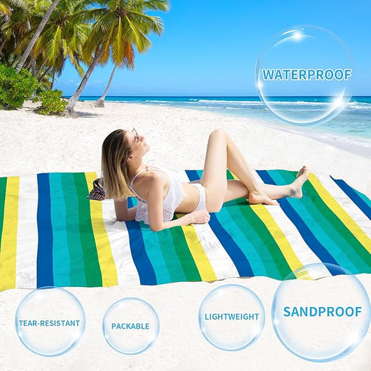 BYDOLL Beach Blanket Sandproof Waterproof 78''×81''1-4 Adults Compact Lightweight Oversized Beach Blanket Large Picnic Mat Beach Blanket for Travel Camping Hiking Picnic