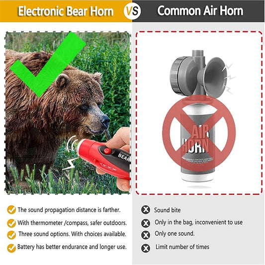 120dB Electronic Air Horn with Compass & Thermometer- Bear Horn to Scare Bears - Self Defense for Hiking