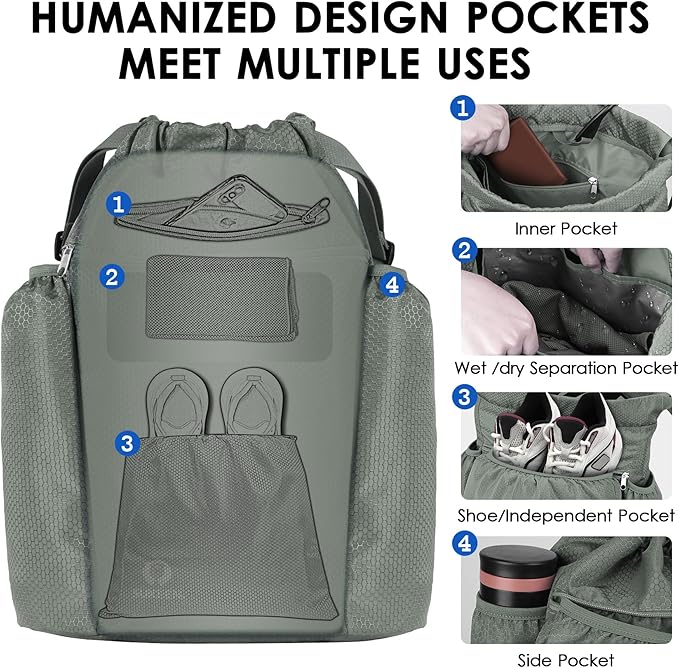 Sukeen Drawstring Backpack Swim Bag Lightweight String Backpack for Beach Pickleball Swimming Pool Gym Workout Gear Sport