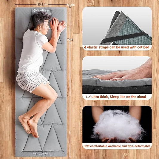 KingCamp Cot Mattress, Portable Lightweight Camping Sleeping Mat Soft Comfortable Non-Slip Cot Pad for Camp Cot, RV Bunk & Twin Beds
