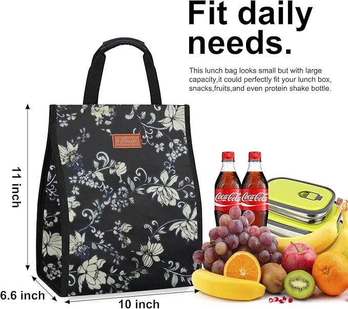 Lunch Bags for Women Insulated Reusable Lunch Tote with Internal Pocket, Lunch Tote bag for Work（Rose）