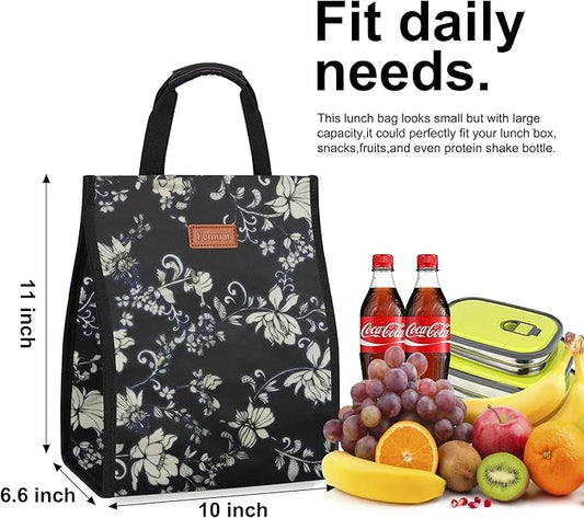 Lunch Bags for Women Insulated Reusable Lunch Tote with Internal Pocket, Lunch Tote bag for Work（Rose）