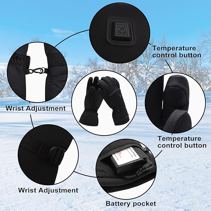 Magnolia Heated Gloves Men Women,Rechargeable Heated Gloves Electric Battery Heated Gloves Winter Gloves for camping Hunting Skiing Arthritis Frostbite Winter outdoor Sports