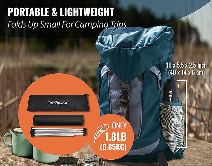 TREKOLOGY Small Camping Table - Beach Table That Fold Up - Lightweight, Foldable, Potable Folding Small Outdoor Table - for Camp, Hiking, Campers & Summer Outing Trip