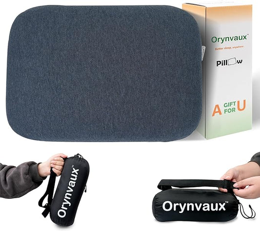 Memory Foam Camping Pillow, Portable Travel Pillow with Breathable Detachable Pillowcase, Compact & Lightweight for Camping, Hiking, Backpacking, Airplane Travel, Includes Storage Bag