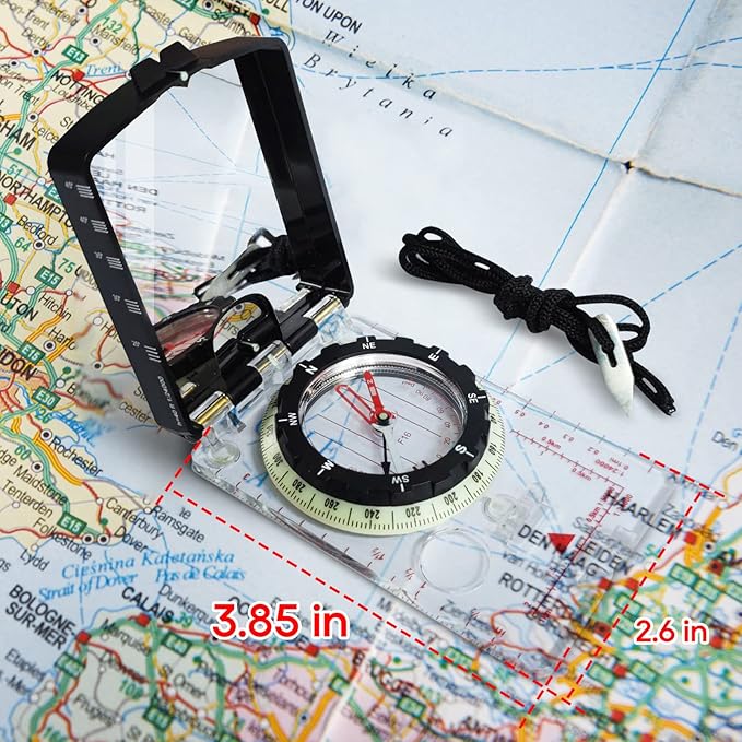 Posinly Advanced Orienteering Compass - Survival Whistle, Map Reading Field Compass for Camping, Hiking & Navigation, Great for Kids